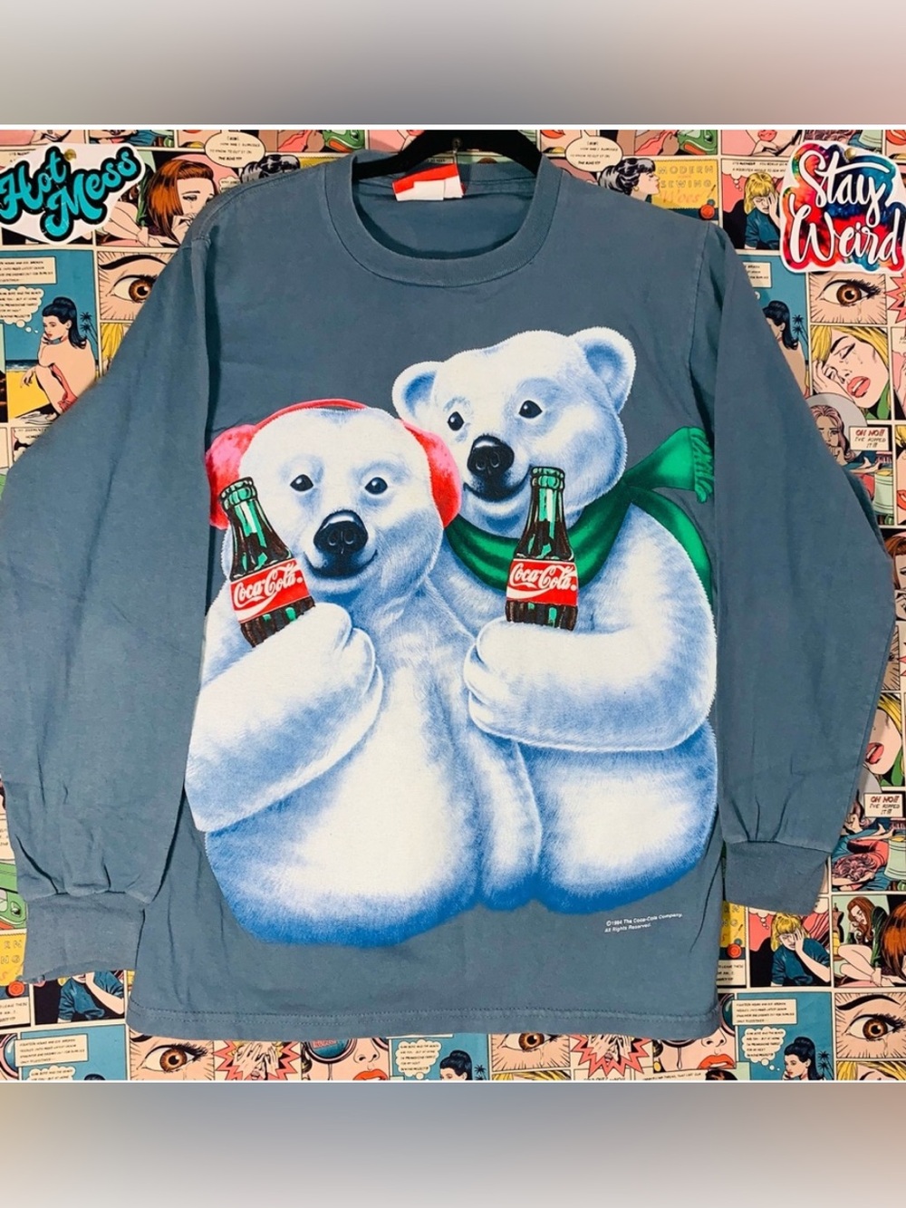 Vintage 1994 Coca-Cola Polar Bears Christmas Long Sleeve Tee USA Made M